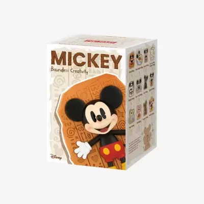 Embalagem de brinquedo Disney Mickey Mouse com texto e várias figuras na lateral