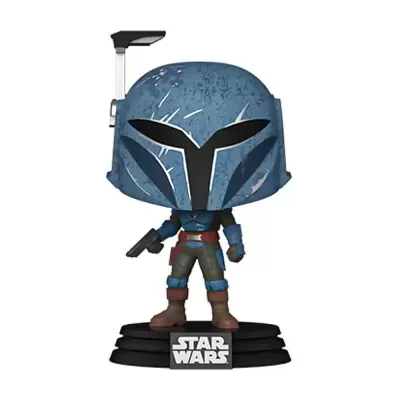 Figura Funko Pop do Mandalorian da Star Wars com capacete azul e roupa azul lavagem