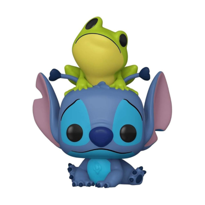 Figura de vinil personagem Stitch azul com sapo verde na cabeça