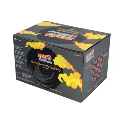 Caixa preta de recipiente para ramen com tema Naruto.