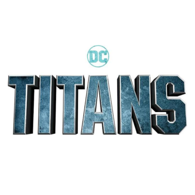 Logotipo 3D da DC TITANS em azul metálico num fundo branco