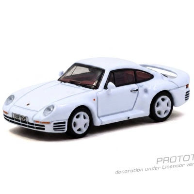 Modelo de carro desportivo branco com matrícula POR 959