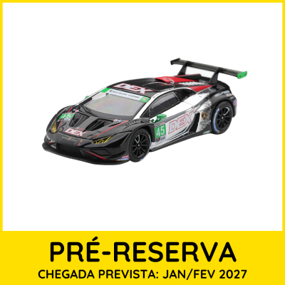 Modelo de carro de corrida preto com detalhes em vermelho, verde e branco e decalques DEX número 45.