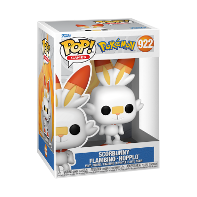 Figura Funko Pop! de vinil Scorbunny Pokémon na caixa com janelas transparentes