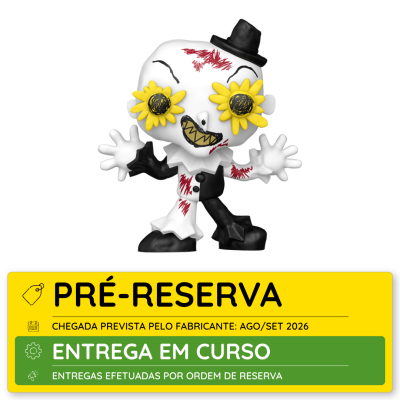 Figurinha Funko Pop preto e branco com olhos de girassol e chapéu preto