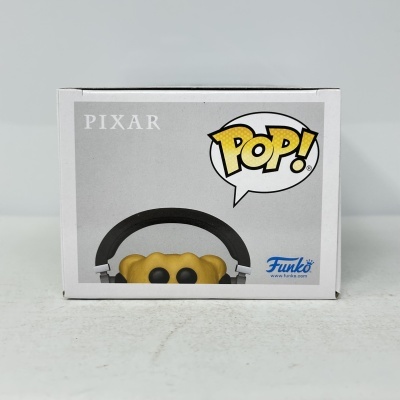 Caixa Funko Pop com boneco amarelo de PIXAR com auscultadores