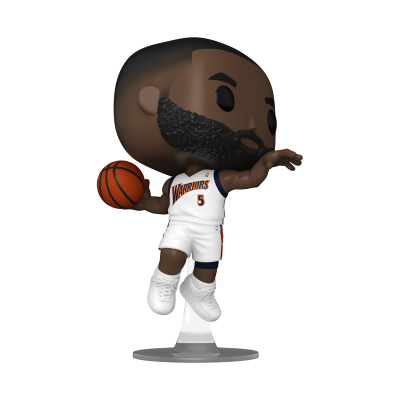 Boneco colecionável de basquetebolista vestindo uniforme branco dos Warriors