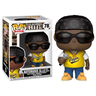 Figura Funko Pop do The Notorious B.I.G. com camisola amarela e bandana preta