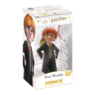 Figura Ron Weasley Minix Harry Potter em embalagem branca com detalhes dourados