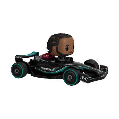 Figura Funko Pop de carro de Fórmula 1 preto com piloto caricatura