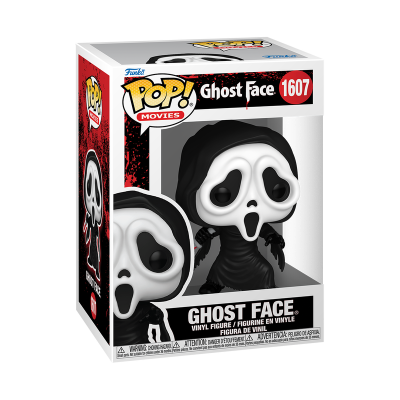 Figura Funko POP Ghost Face em embalagem com máscara branca e capa preta