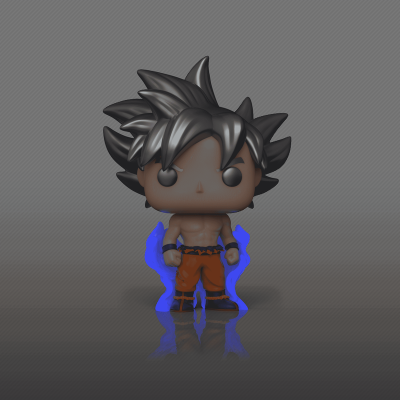 Figura colecionável Funko Pop com cabelo preto espetado e calças laranja