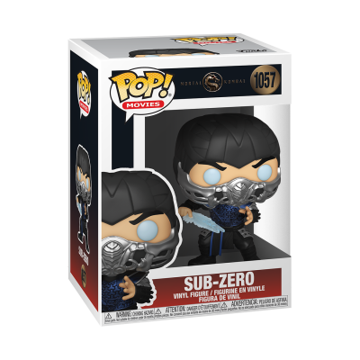 Figura POP! Sub-Zero de vinil na caixa com texto e design Mortal Kombat