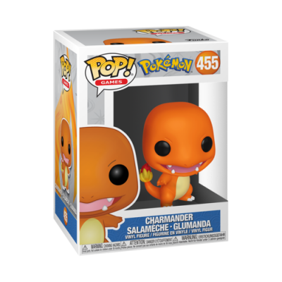 Caixa de figurinha Pop! Games Charmander Pokémon nº 455 com figura de vinil laranja e amarelo