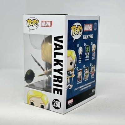 Caixa Funko Pop Valkyrie Marvel nº 268 com figura de vinil e janela transparente