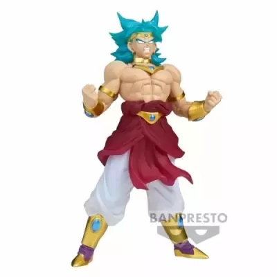 Figura de ação de personagem masculino com cabelo azul e roupa colorida