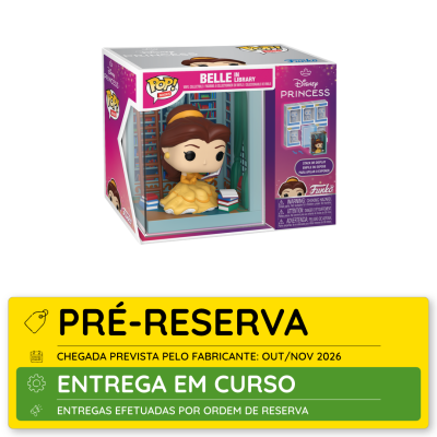 Figura Funko Pop! Belle in Library Disney Princess em caixa com design de biblioteca