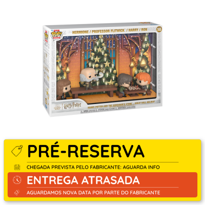 Figura Funko Pop! Harry Potter e amigos em cena natalícia na embalagem.