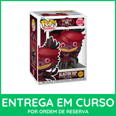 Funko Pop! Alastor Demon Form Hazbin Hotel número 2242 em caixa branca com personagem vermelho e preto