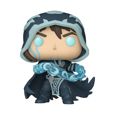 Figura Funko Pop de personagem com capuz azul e energia azul nas mãos