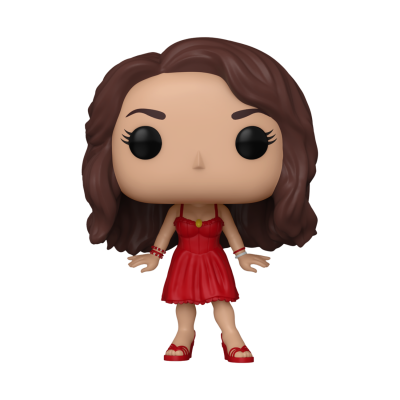 Figura Funko Pop mulher com vestido vermelho e cabelo castanho