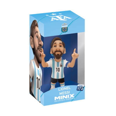 Figurinha Lionel Messi uniformizado seleção Argentina na embalagem azul