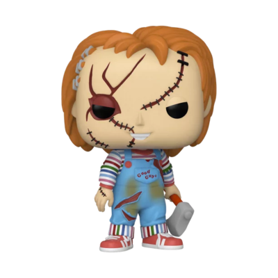 Boneco Funko Pop do Chucky com fato azul e machado