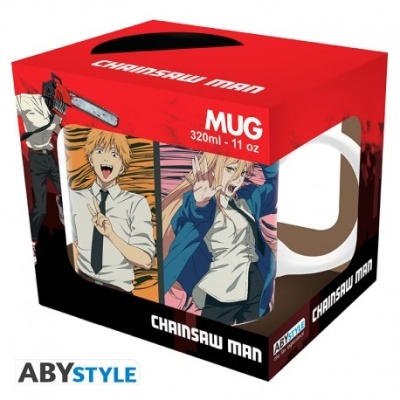 Caneca com design do anime Chainsaw Man na caixa