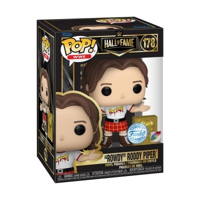 Figura Funko Pop WWE Roddy Piper edição Hall of Fame na caixa preta