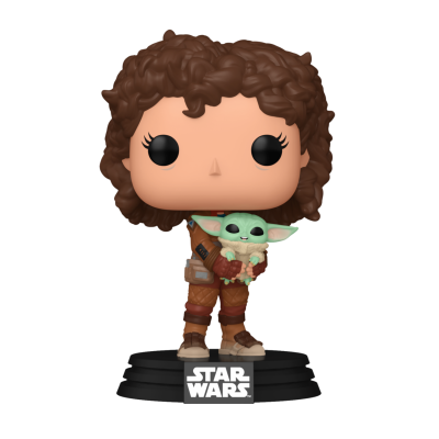 Figura Funko Pop Star Wars com personagem de cabelo castanho e figura verde