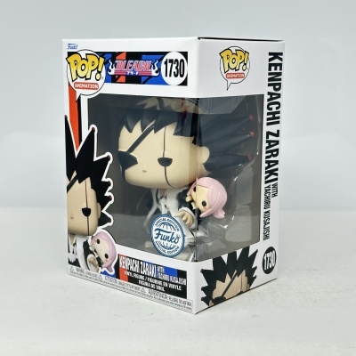 Funko Pop Animation Kenpachi Zaraki com Yachiru Kusajishi da série Bleach na embalagem de vinil.