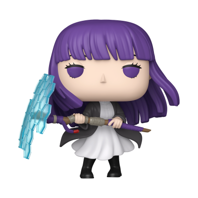 Boneco Funko Pop com cabelo roxo e arma azul