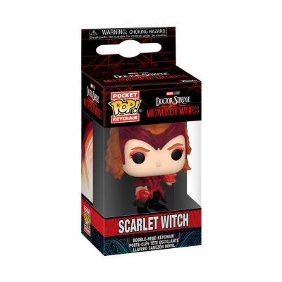 Boneca Scarlet Witch Pop! Pocket Keychain em caixa preta com detalhes vermelhos