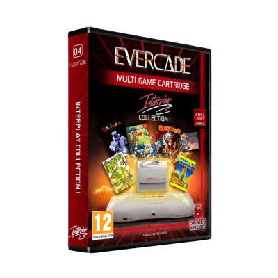 Caixa do cartucho Evercade Interplay Collection 1 para videojogos com imagens de vários jogos na capa.
