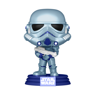 Figura Funko Pop Stormtrooper azul clara de Star Wars segurando arma branca