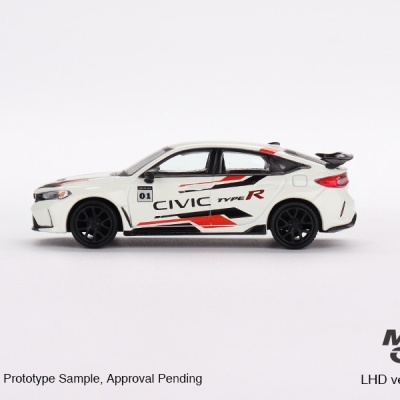Miniatura de Honda Civic Type R branca com detalhes vermelhos e pretos