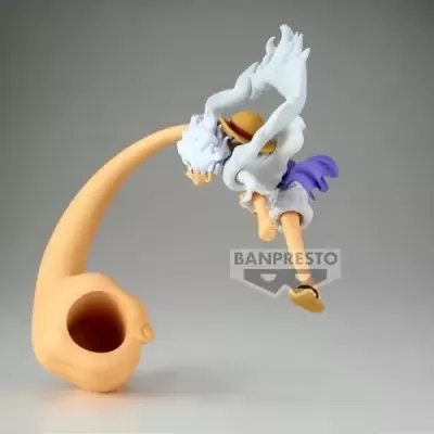 Figura de ação Banpresto com personagem a saltar e base laranja em tubo curvado