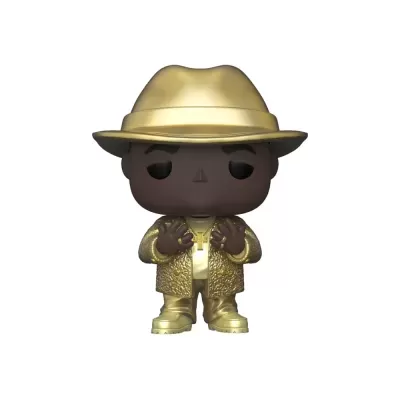 Figura Pop vinyl dourada com chapéu e casaco texturizado