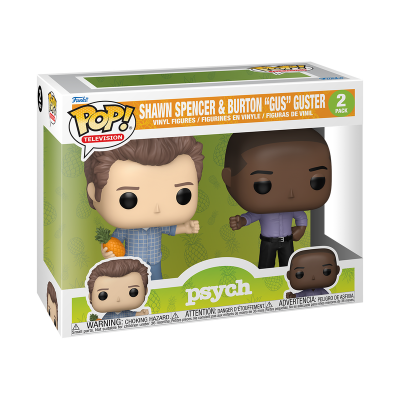 Caixa de figuras Funko Pop! de Shawn Spencer e Burton 'Gus' Guster da série Psych
