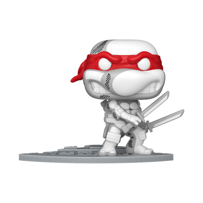 Figura Funko Pop da tartaruga Raphael com venda vermelha e duas espadas