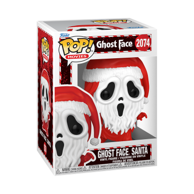 Figura Funko Pop Ghost Face Santa com máscara branca e chapéu de Pai Natal vermelho na caixa