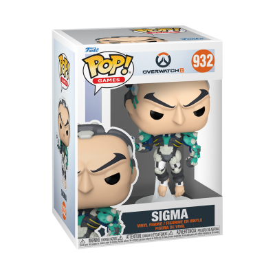 Funko Pop! de Sigma do Overwatch 2 em embalagem branca com janelas transparentes