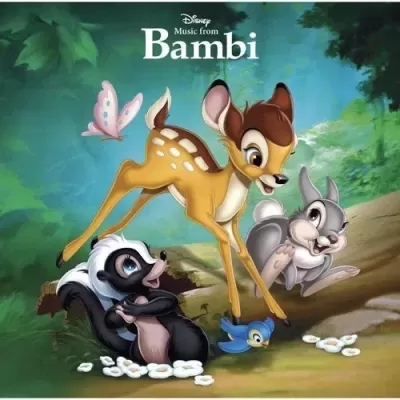 Ilustração dos personagens Bambi da Disney num cenário de floresta