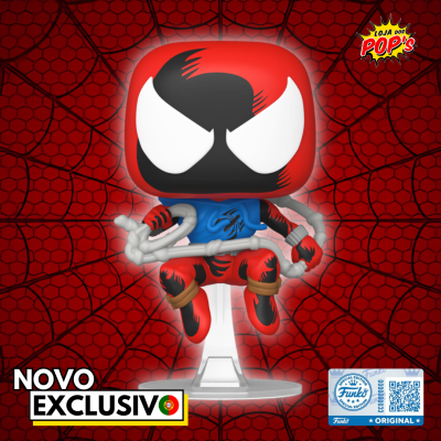 Boneco Funko Pop com padrão de teia de aranha vermelho e preto