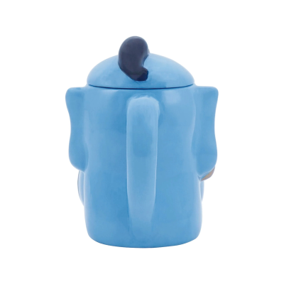 Chaleira decorativa azul em cerâmica vista de trás