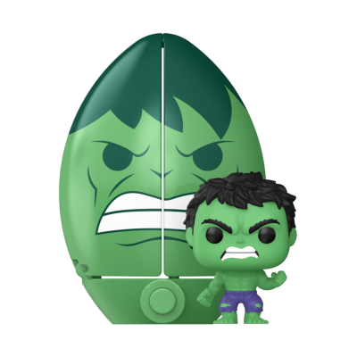 Figura colecionável do Hulk verde com caixa em formato de ovo com rosto do Hulk