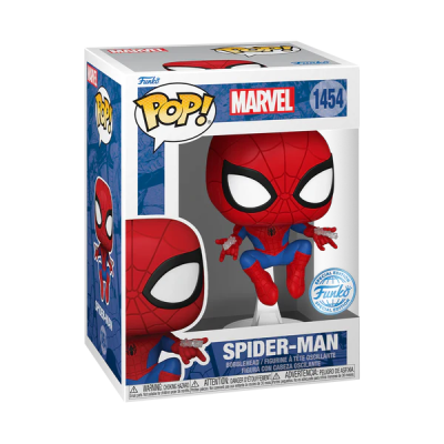 Funko Pop Spider-Man vermelho e azul em caixa com janela
