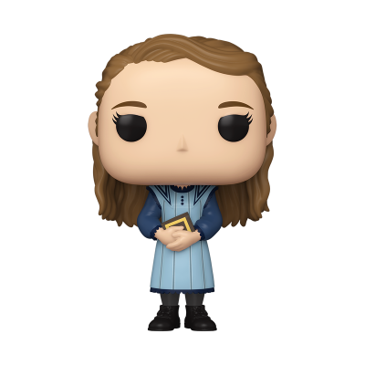 Figura Funko Pop de vinil com vestido azul claro e livro