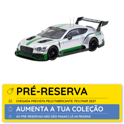 Modelo de carro de corridas Bentley branco e verde com rodas pretas e asa traseira