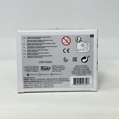 Embalagem branca retangular com texto de segurança, logotipo Funko e código de barras